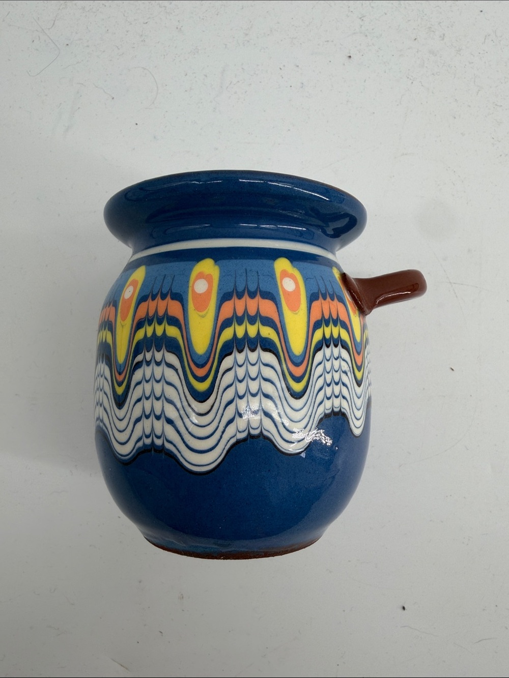 Vintage Bulgarian Troyan Pottery drip glaze ceramic handled mug